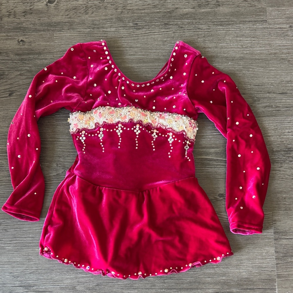 Kids Red Velvet Costume with Pearl Accents